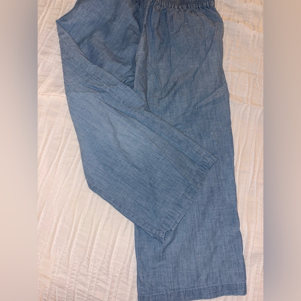 J. Crew Blue Chambray Bow cotton lightweight Flare Wide Leg Goucho Pants 10 - Picture 4 of 7